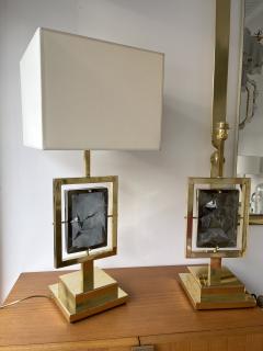 Contemporary Pair of Brass Lamps Grey Murano Glass Italy - 1820881