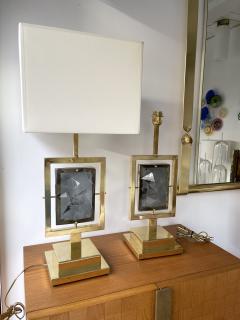 Contemporary Pair of Brass Lamps Grey Murano Glass Italy - 1820886