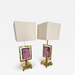 Contemporary Pair of Brass Lamps Murano Glass Italy - 1411313