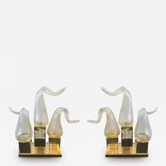 Contemporary Pair of Brass Murano Glass Flame Lamps Italy - 2638382