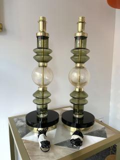 Contemporary Pair of Brass Murano Glass Lamps Italy - 2929830