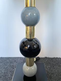 Contemporary Pair of Brass Murano Glass and Ceramic Ball Lamps Italy - 2489931