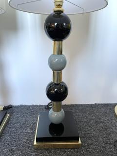 Contemporary Pair of Brass Murano Glass and Ceramic Ball Lamps Italy - 2489937