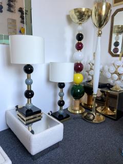 Contemporary Pair of Brass Murano Glass and Ceramic Ball Lamps Italy - 2489939
