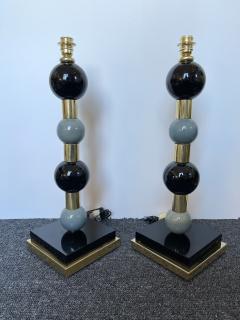 Contemporary Pair of Brass Murano Glass and Ceramic Ball Lamps Italy - 2489941