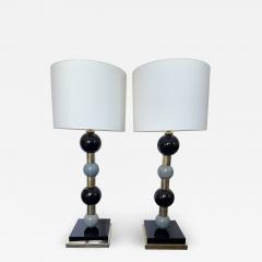 Contemporary Pair of Brass Murano Glass and Ceramic Ball Lamps Italy - 2494164