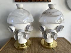 Contemporary Pair of Brass Murano Glass and Ceramic Mushroom Lamps Italy - 3278410