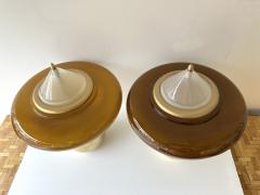 Contemporary Pair of Brass Mushroom Amber Murano Glass Lamps Italy - 3842494