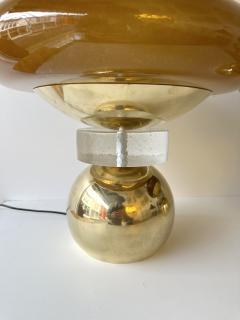 Contemporary Pair of Brass Mushroom Amber Murano Glass Lamps Italy - 3842496