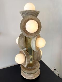 Contemporary Pair of Brass Opaline Murano Glass and Wood Lamps Italy - 2722055