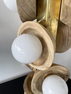 Contemporary Pair of Brass Opaline Murano Glass and Wood Lamps Italy - 2722059