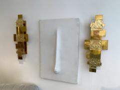 Contemporary Pair of Brass Sconces Geometrical Murano Glass Italy - 1249090