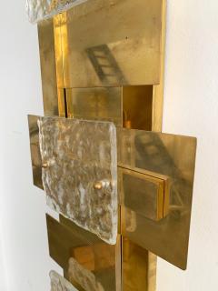 Contemporary Pair of Brass Sconces Geometrical Murano Glass Italy - 1249093