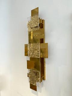 Contemporary Pair of Brass Sconces Geometrical Murano Glass Italy - 1249095