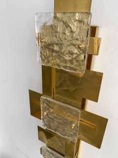 Contemporary Pair of Brass Sconces Geometrical Murano Glass Italy - 1249102