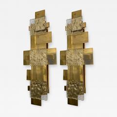 Contemporary Pair of Brass Sconces Geometrical Murano Glass Italy - 1251016