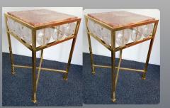 Contemporary Pair of Brass Side Table Rock Cristal Onix Italy - 1113815