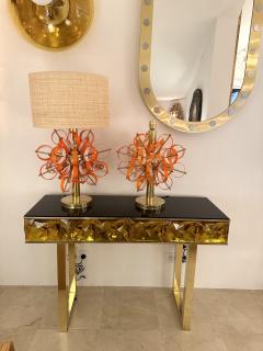 Contemporary Pair of Brass Sputnik Rings Murano Glass Lamps Italy - 3663243