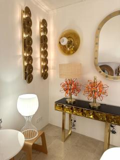 Contemporary Pair of Brass Sputnik Rings Murano Glass Lamps Italy - 3663245