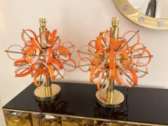 Contemporary Pair of Brass Sputnik Rings Murano Glass Lamps Italy - 3663247