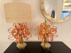 Contemporary Pair of Brass Sputnik Rings Murano Glass Lamps Italy - 3663248