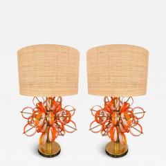 Contemporary Pair of Brass Sputnik Rings Murano Glass Lamps Italy - 3664831