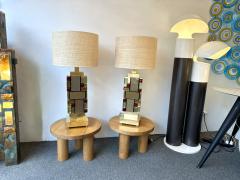 Contemporary Pair of Brass Textured and Cabochon Murano Glass Lamps Italy - 3683631