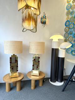 Contemporary Pair of Brass Textured and Cabochon Murano Glass Lamps Italy - 3683635