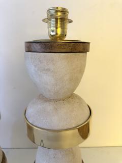 Contemporary Pair of Brass Wood and Concrete Cast Stone Lamps Italy - 3845463