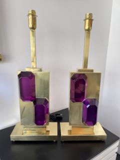 Contemporary Pair of Brass and Amethyst Murano Glass Bar Lamps Italy - 2777961
