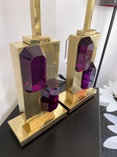 Contemporary Pair of Brass and Amethyst Murano Glass Bar Lamps Italy - 2777967