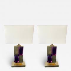 Contemporary Pair of Brass and Amethyst Murano Glass Bar Lamps Italy - 2784608