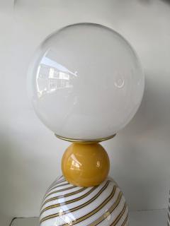 Contemporary Pair of Brass and Berlingo Stripe Murano Glass Lamps Italy - 4546019