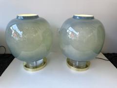 Contemporary Pair of Brass and Blue Murano Glass Bulb Lamps Italy - 4196828