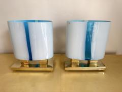 Contemporary Pair of Brass and Blue Murano Glass Lamps Italy - 3032454