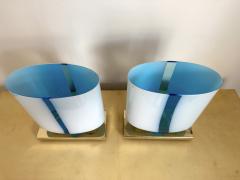Contemporary Pair of Brass and Blue Murano Glass Lamps Italy - 3032455