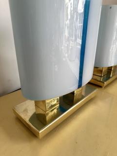 Contemporary Pair of Brass and Blue Murano Glass Lamps Italy - 3032456