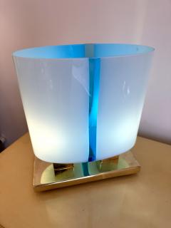 Contemporary Pair of Brass and Blue Murano Glass Lamps Italy - 3032459