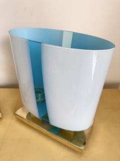 Contemporary Pair of Brass and Blue Murano Glass Lamps Italy - 3032460