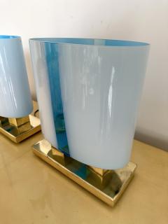 Contemporary Pair of Brass and Blue Murano Glass Lamps Italy - 3032461