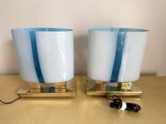 Contemporary Pair of Brass and Blue Murano Glass Lamps Italy - 3032463