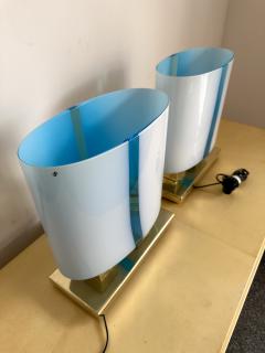 Contemporary Pair of Brass and Blue Murano Glass Lamps Italy - 3032465