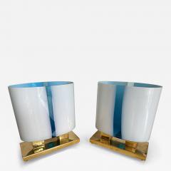 Contemporary Pair of Brass and Blue Murano Glass Lamps Italy - 3036384