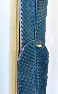 Contemporary Pair of Brass and Blue Murano Glass Palm Tree Sconces Italy - 4102369