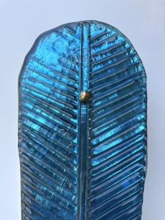 Contemporary Pair of Brass and Blue Murano Glass Palm Tree Sconces Italy - 4102371