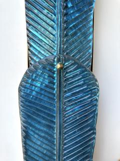 Contemporary Pair of Brass and Blue Murano Glass Palm Tree Sconces Italy - 4102373