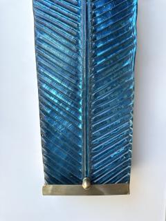 Contemporary Pair of Brass and Blue Murano Glass Palm Tree Sconces Italy - 4102376