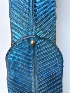 Contemporary Pair of Brass and Blue Murano Glass Palm Tree Sconces Italy - 4102378