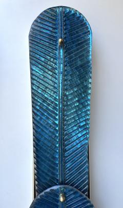 Contemporary Pair of Brass and Blue Murano Glass Palm Tree Sconces Italy - 4102379