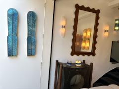 Contemporary Pair of Brass and Blue Murano Glass Palm Tree Sconces Italy - 4102380